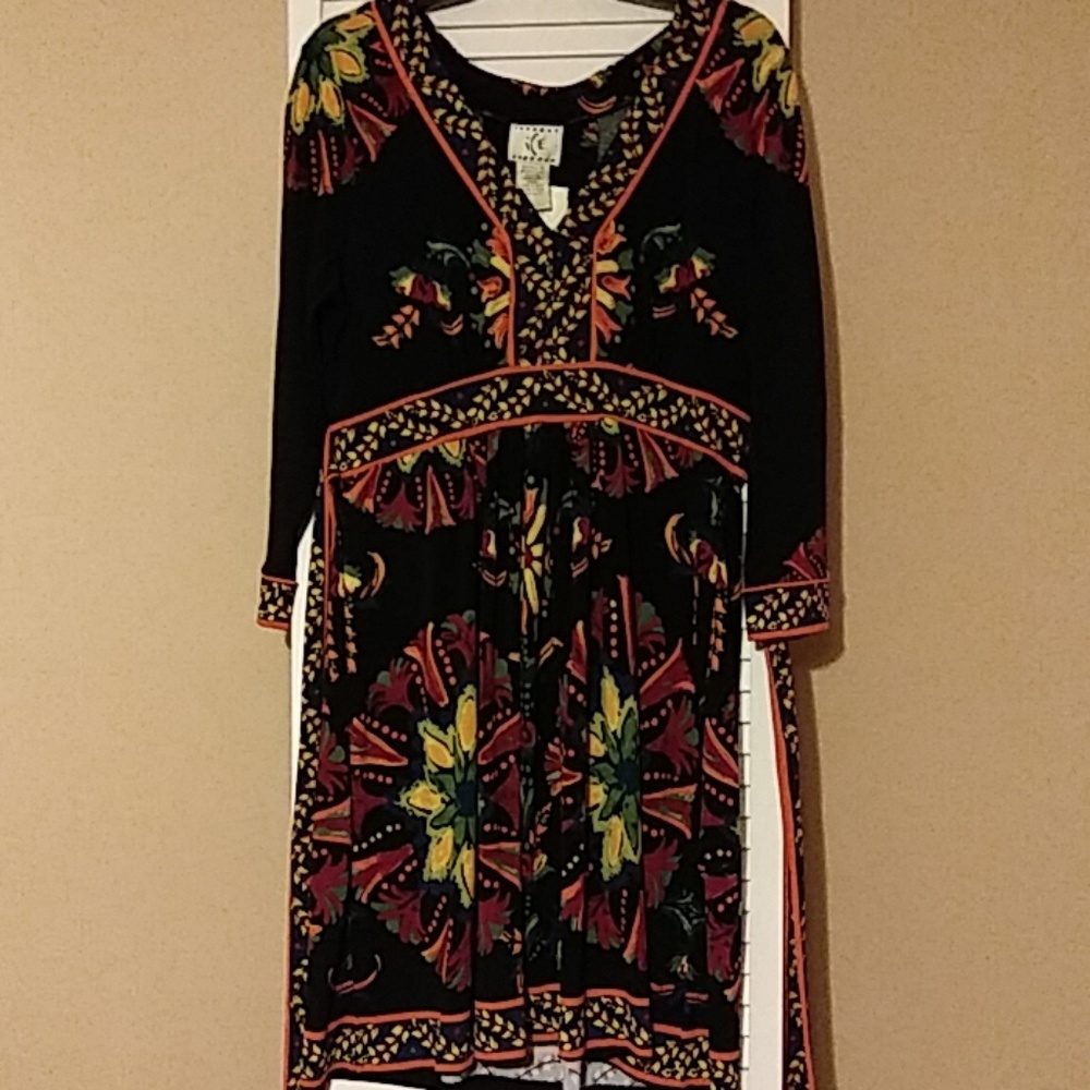 Multi colored dress with attached belt/sash